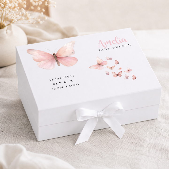 Personalised Pink Butterfly Baby Keepsake Box