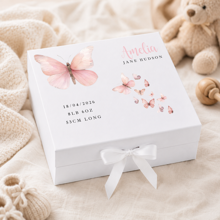 Personalised Pink Butterfly Baby Keepsake Box