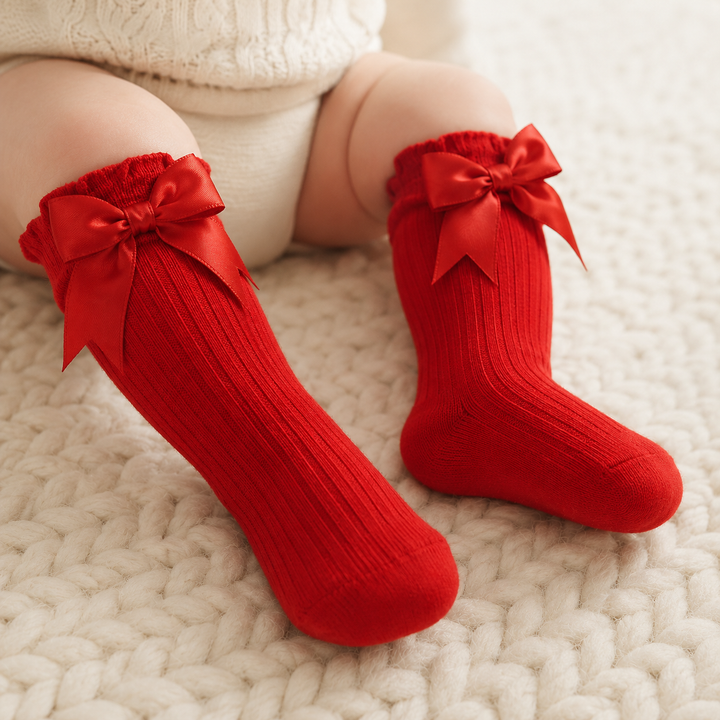 Red Baby Knee Length Socks with Bow