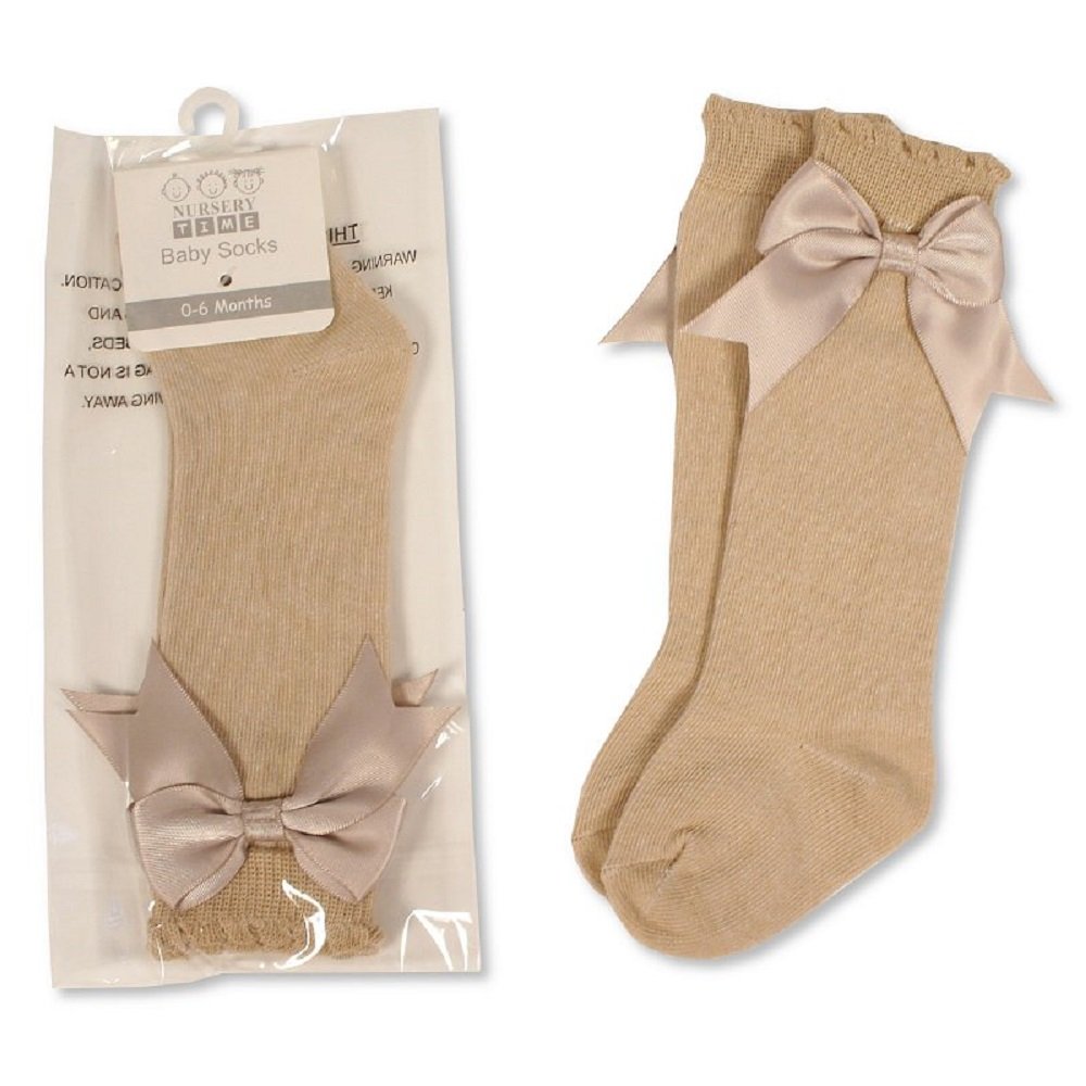 Taupe Baby Knee Length Socks with Bow