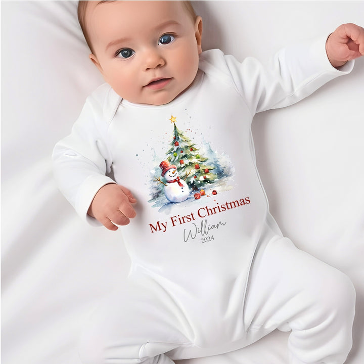 Personalised Snowman My First Christmas Babygrow/Vest/Bib