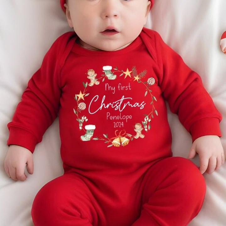 Personalised My First Christmas Wreath Babygrow/Vest/Bib