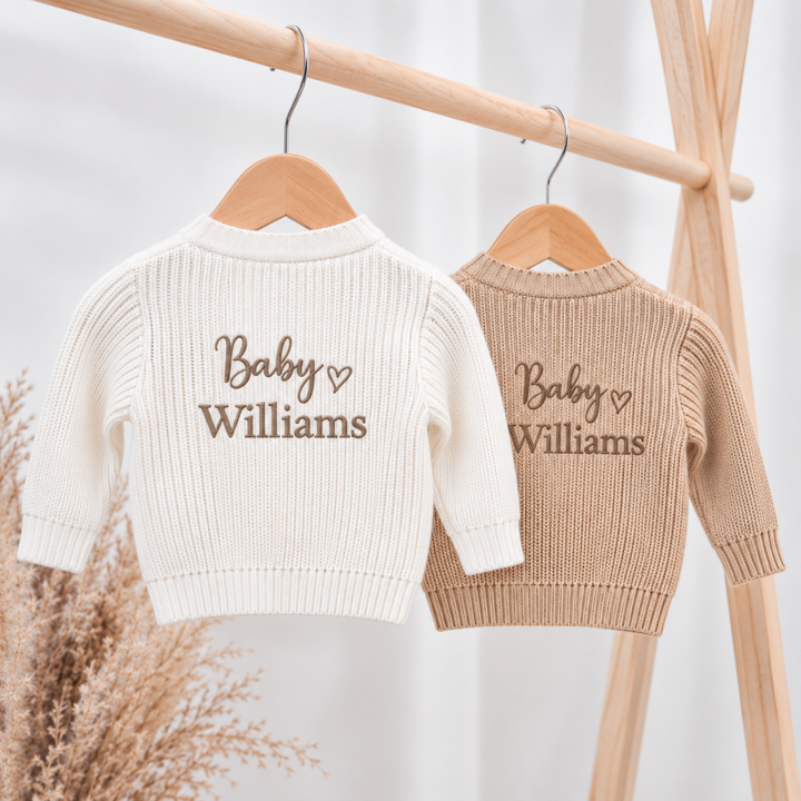 Personalised Embroidered Baby Name Knitted Cardigan