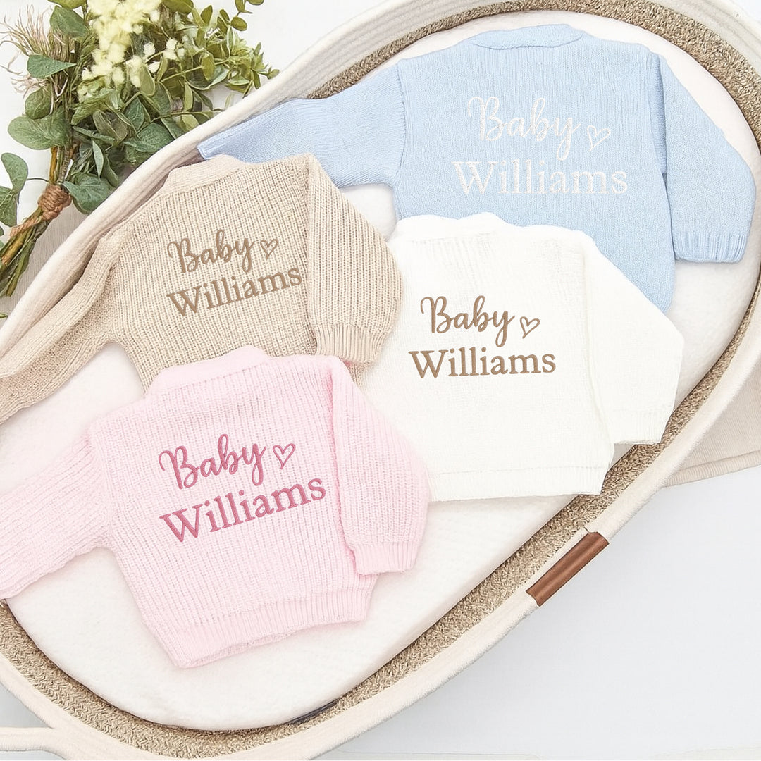 Personalised Embroidered Baby Name Knitted Cardigan