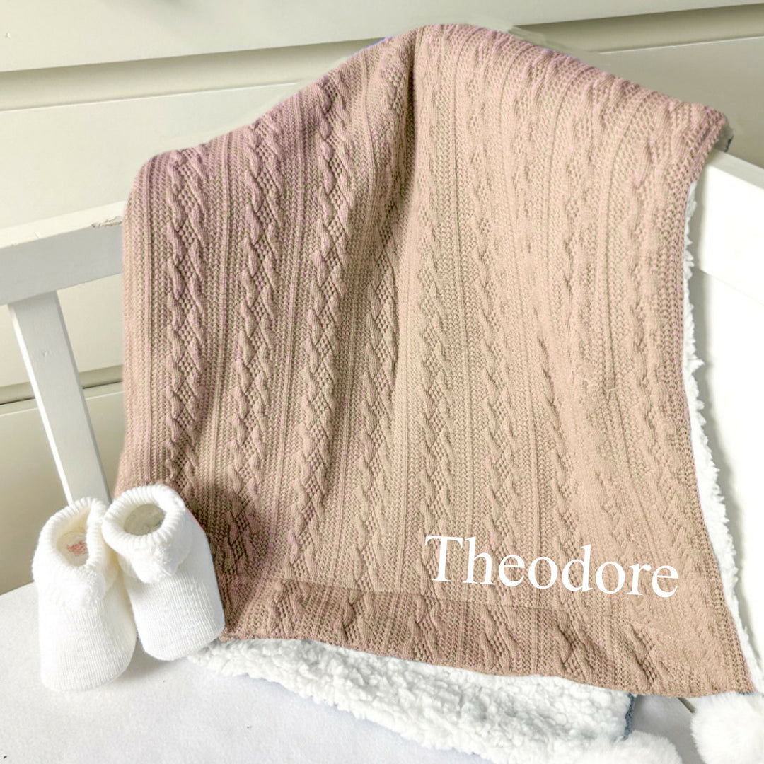 Personalised Embroidered Coffee Pink Knitted Pompom Blanket