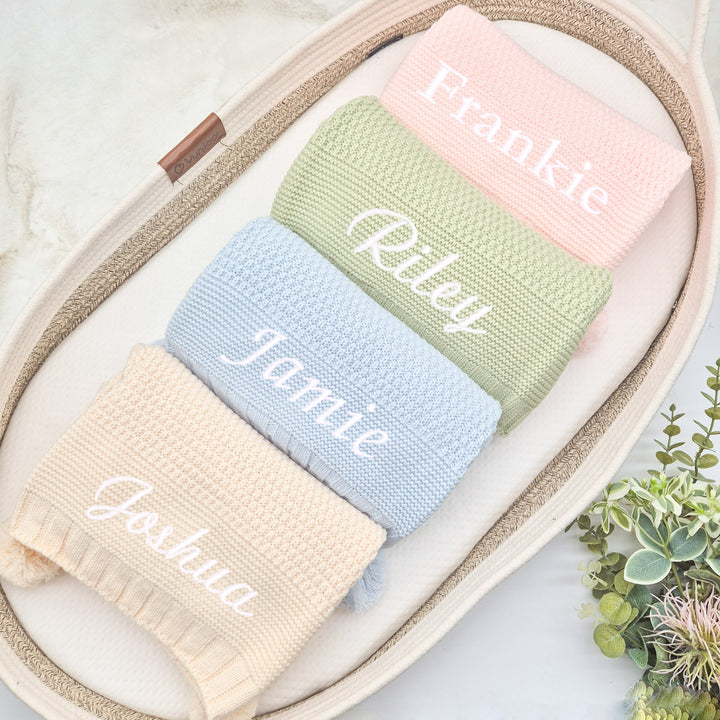 Personalised Embroidered Knitted Baby Blanket