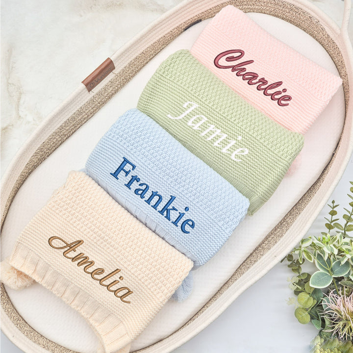 Personalised Embroidered Knitted Baby Blanket