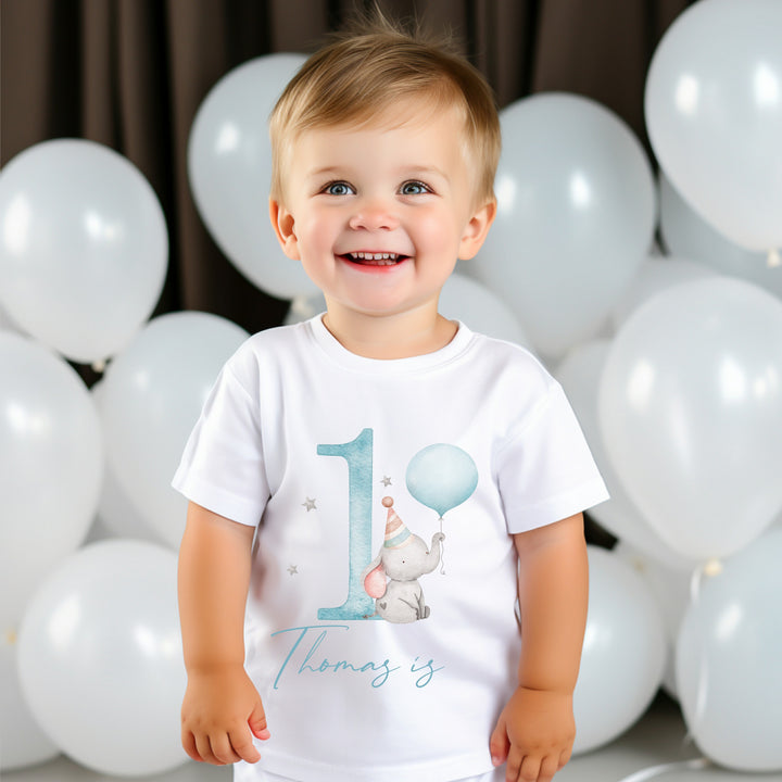 Personalised Birthday Boy Blue Elephant T-shirt