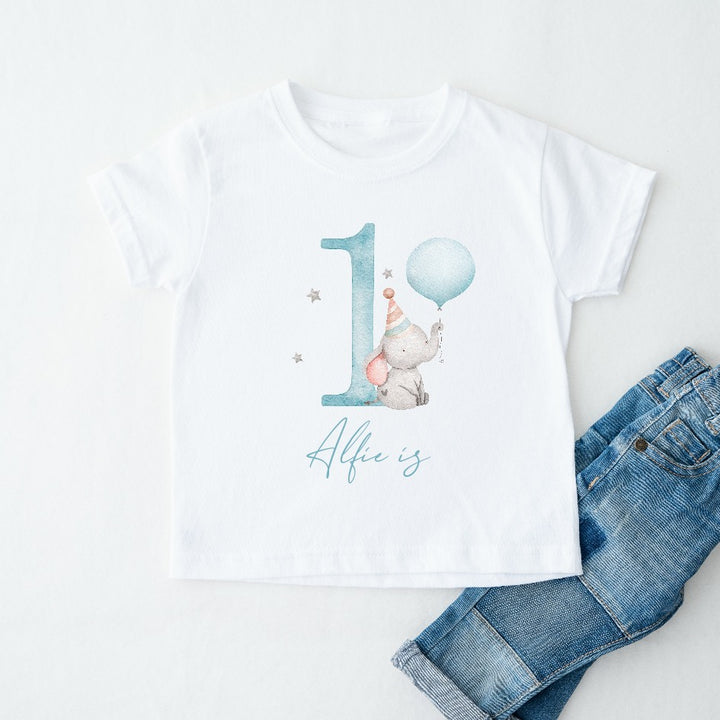 Personalised Birthday Boy Blue Elephant T-shirt