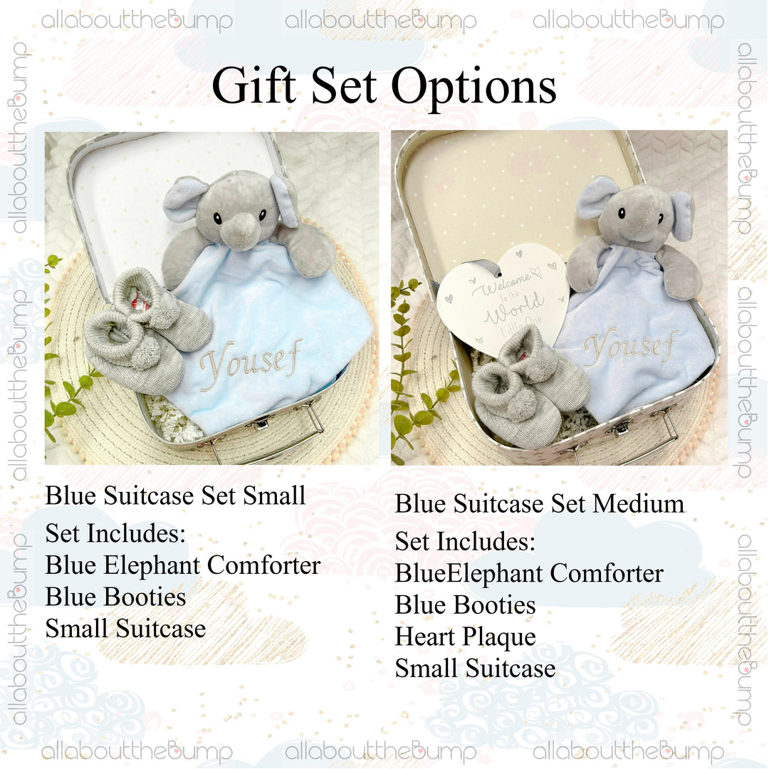 Embroidered Blue Elephant Comforter Gift Set