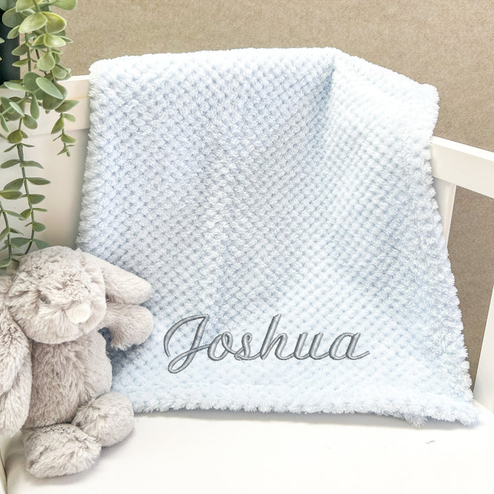 Embroidered Blue Dimple Blanket and Comforter Gift Set