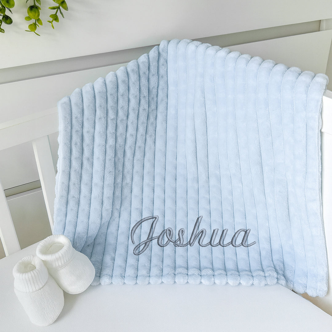 Personalised Boys Embroidered Blue Blanket, Comforter or Gift Set