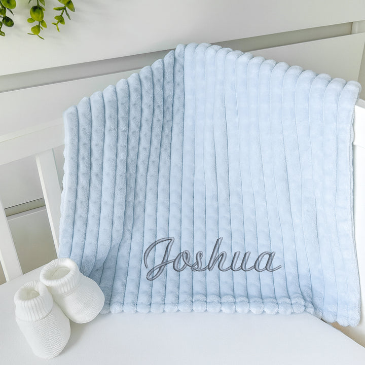 Personalised Boys Embroidered Blue Blanket, Comforter or Gift Set