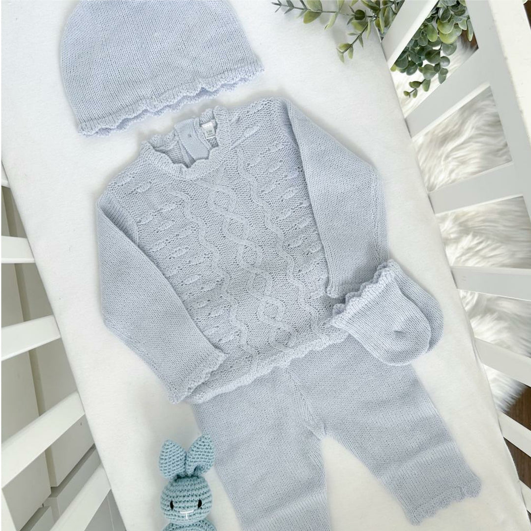 Baby Boys Blue Knitted 4 Piece Outfit