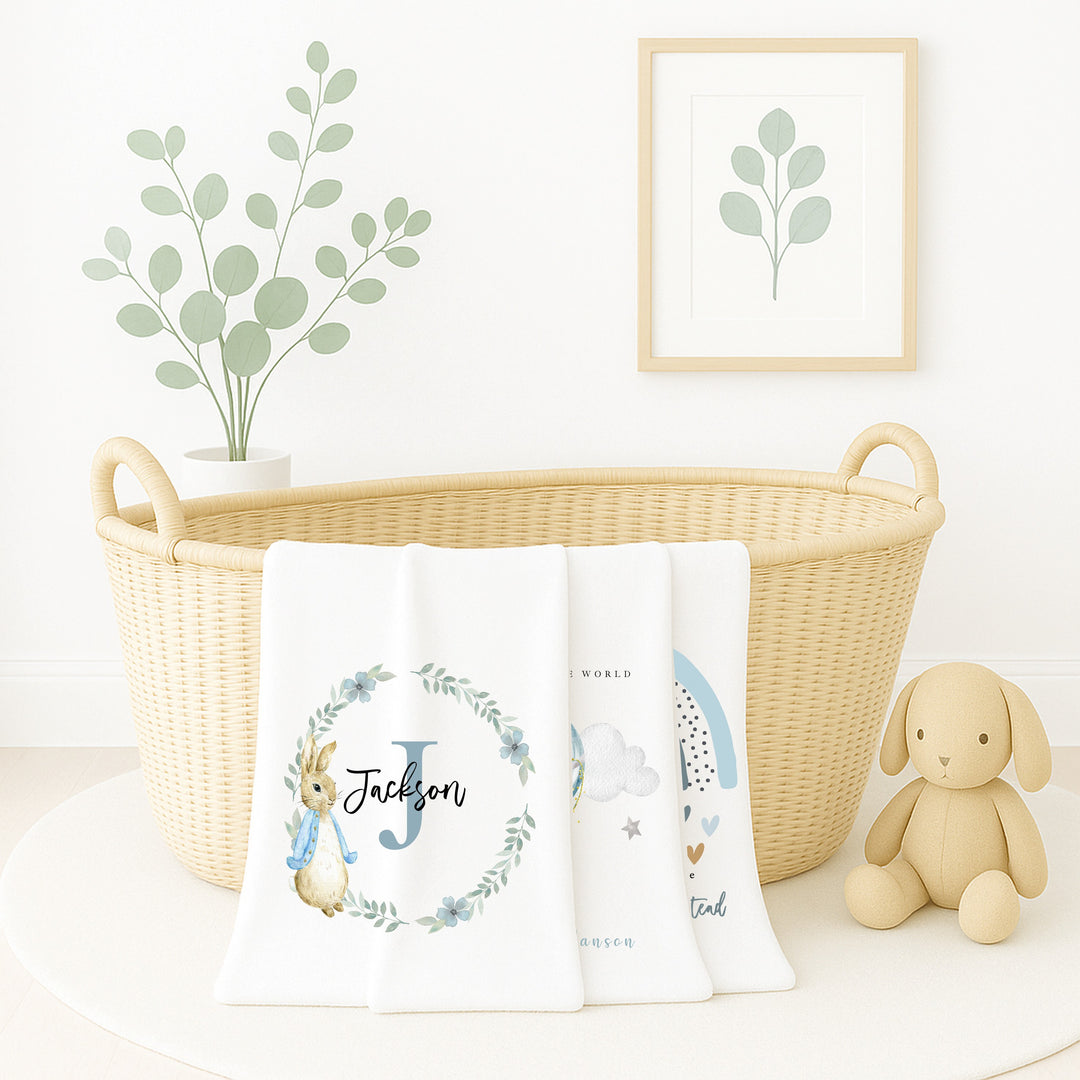 Personalised Blue Boys Baby Blanket