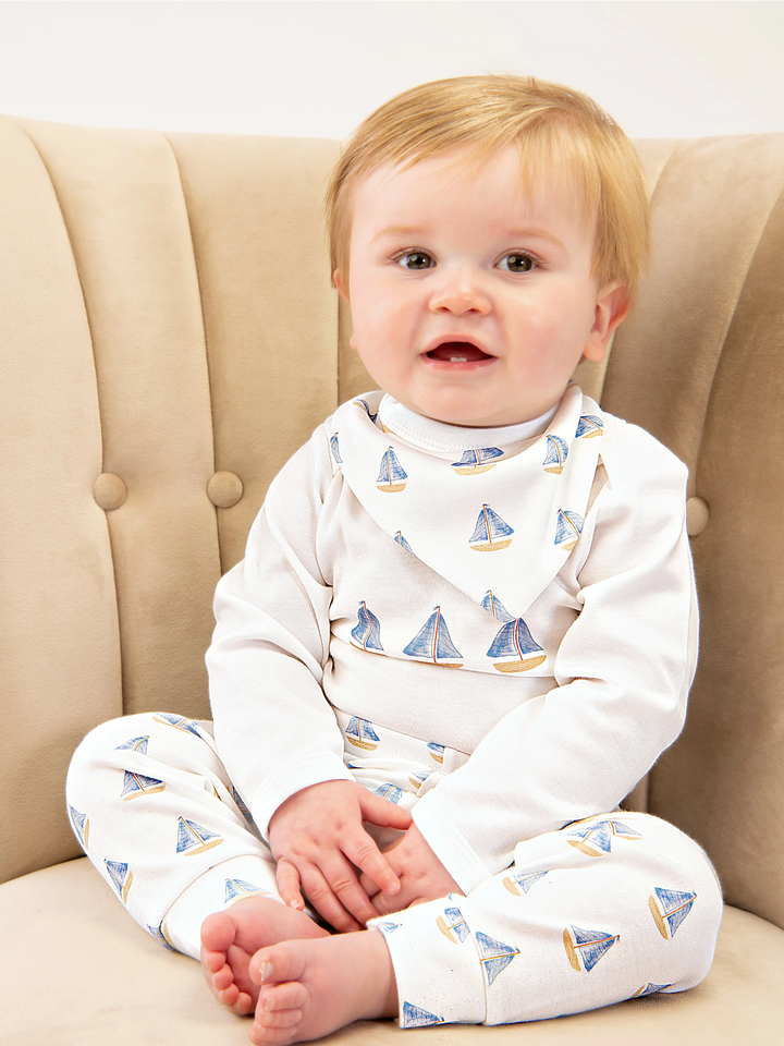 Personalised Sailboats Babygrow with optional Hat and Bib