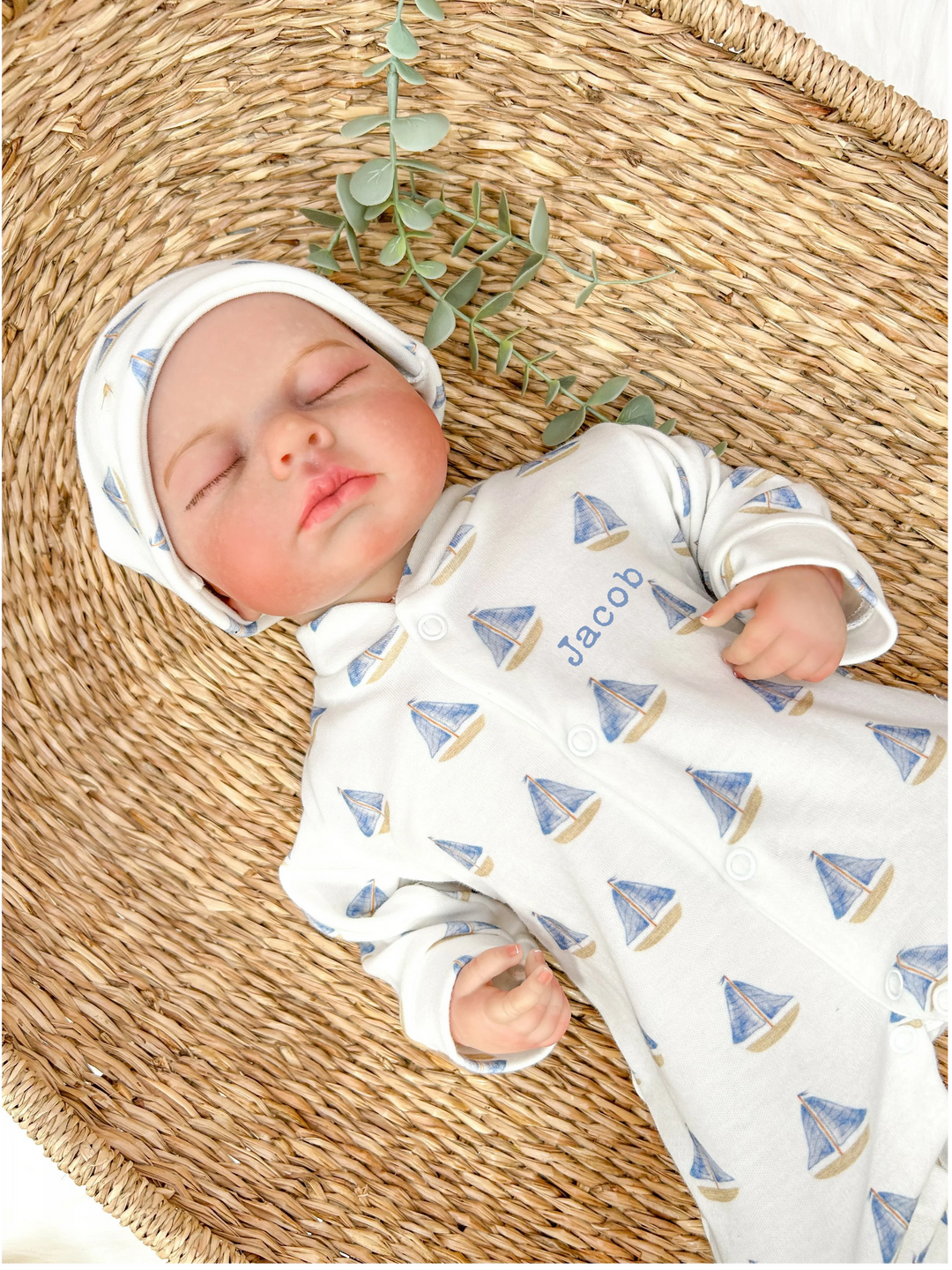 Personalised Sailboats Babygrow with optional Hat and Bib