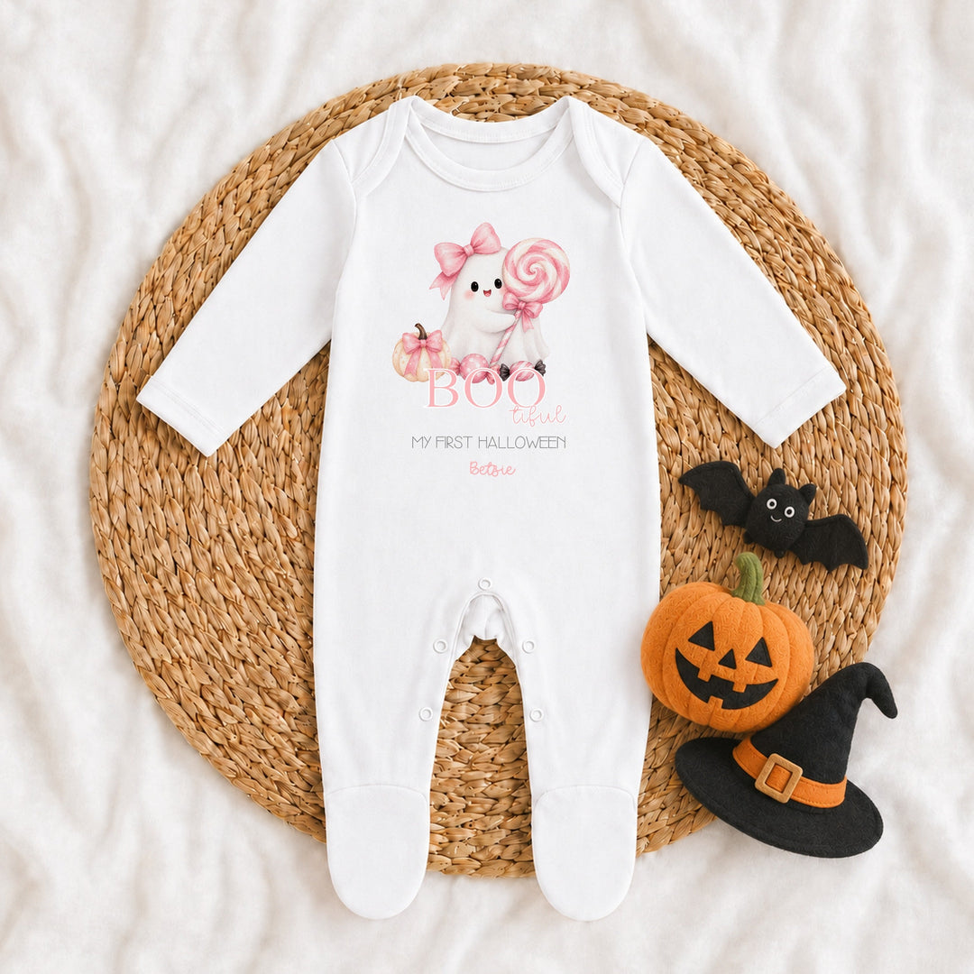 Personalised Pink Ghost My First Halloween Baby Grow or Vest