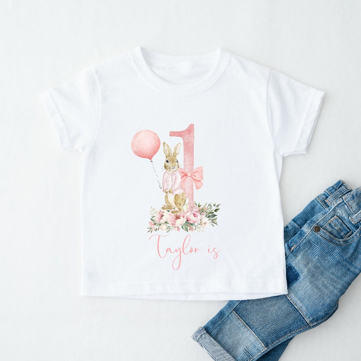 Personalised Pink Rabbit Birthday T-shirt