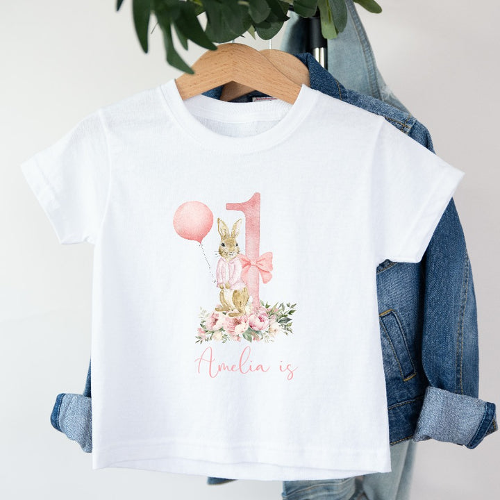 Personalised Pink Rabbit Birthday T-shirt