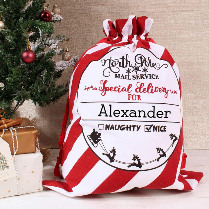 Personalised Candy Cane Stripe Christmas Santa Sack