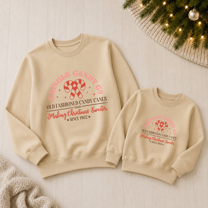 Family Matching Candy Cane Company Christmas Jumper