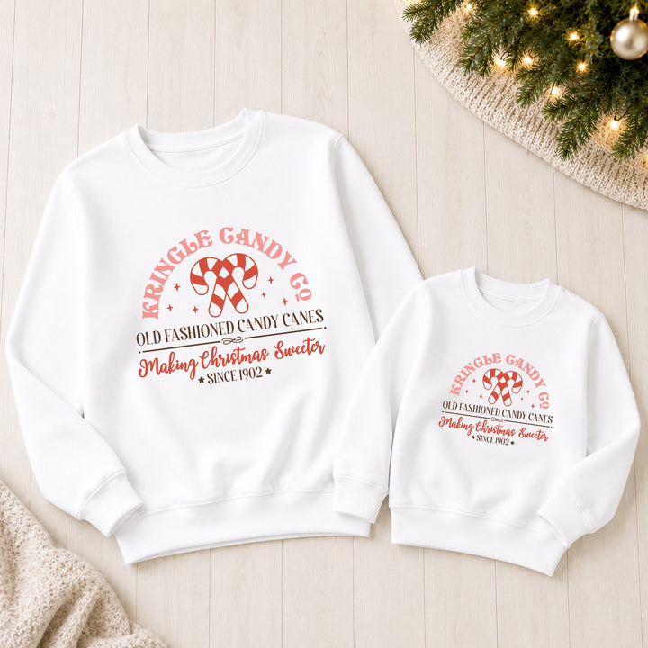 Family Matching Candy Cane Company Christmas Jumper
