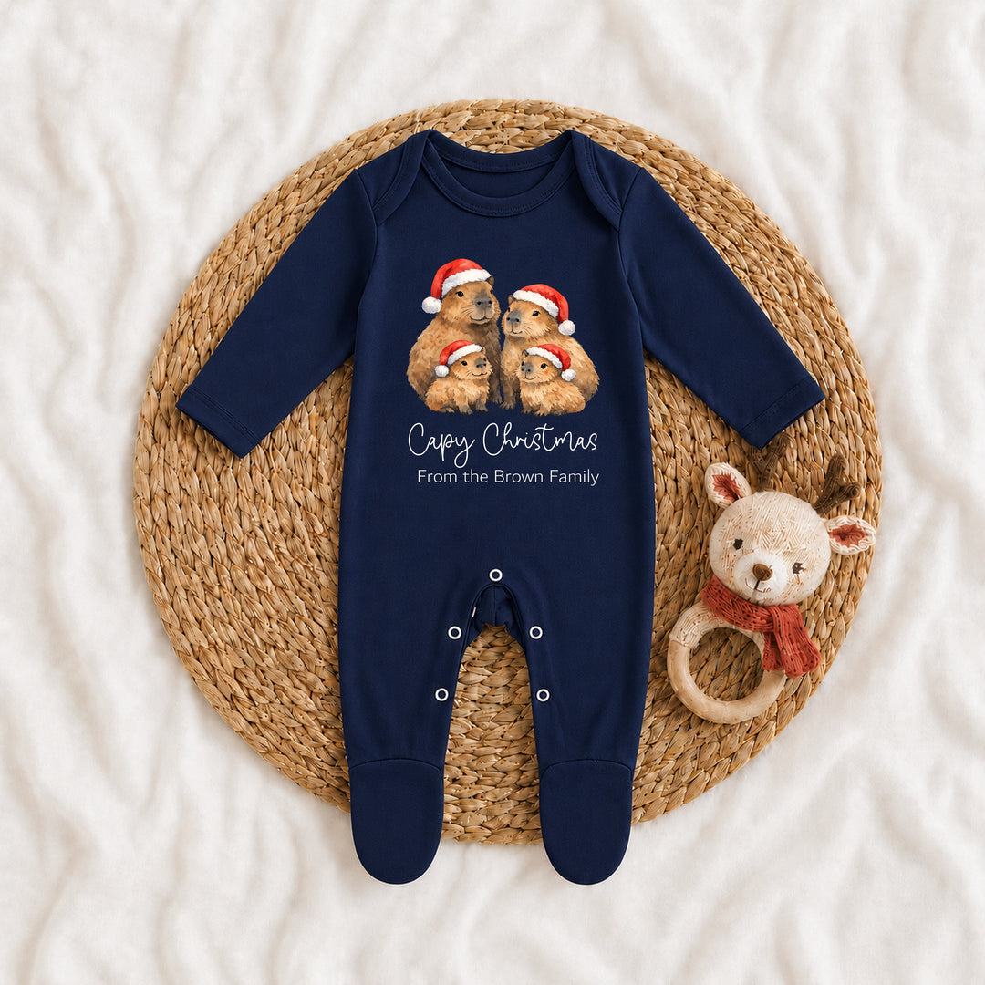 Personalised Capybara Family Matching Navy Tartan Christmas Pyjamas