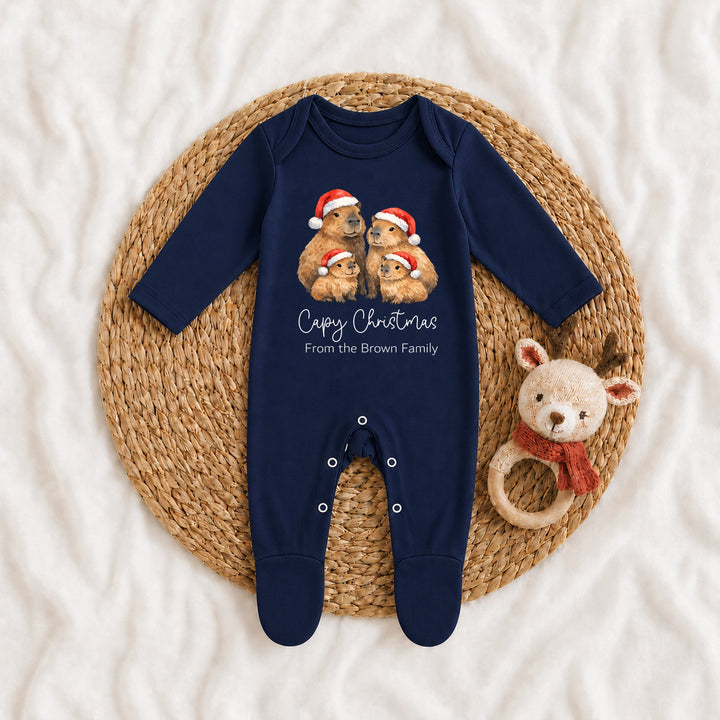 Personalised Capybara Family Matching Navy Tartan Christmas Pyjamas
