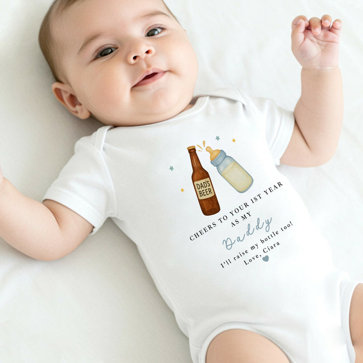 Personalised Beer Milk Happy Birthday Daddy Baby Grow/Vest