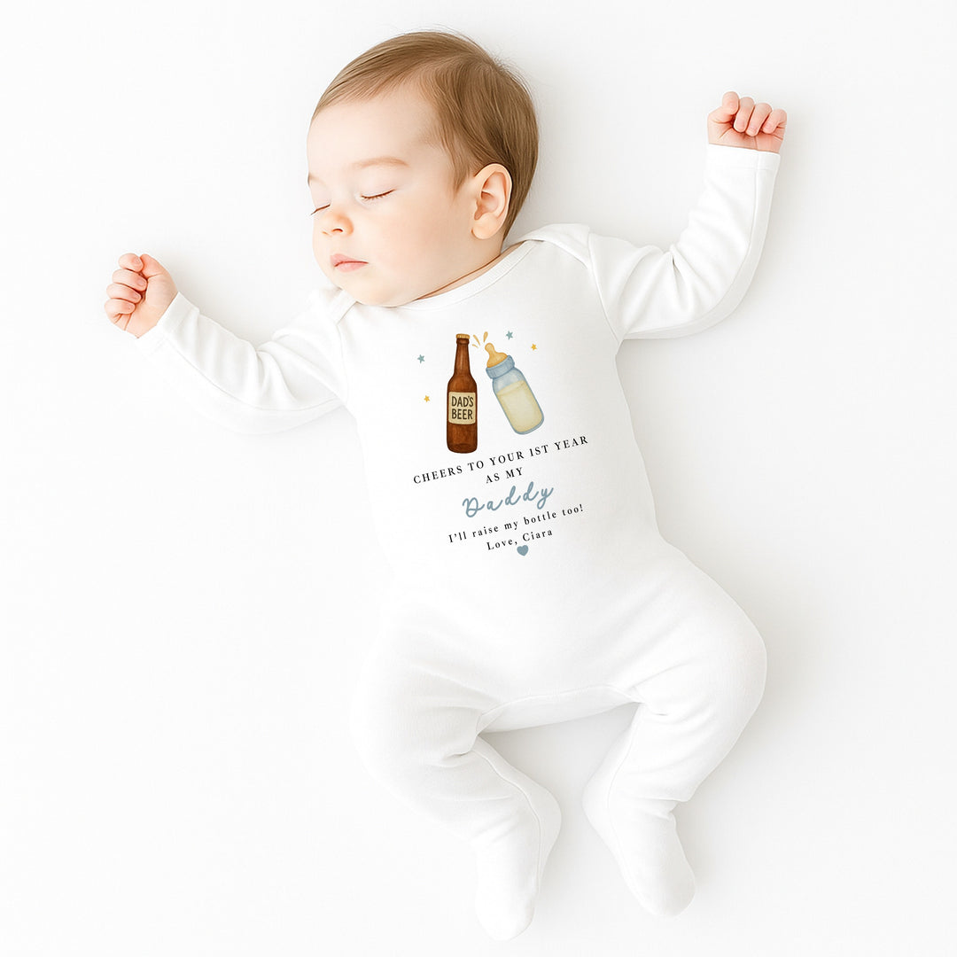 Personalised Beer Milk Happy Birthday Daddy Baby Grow/Vest