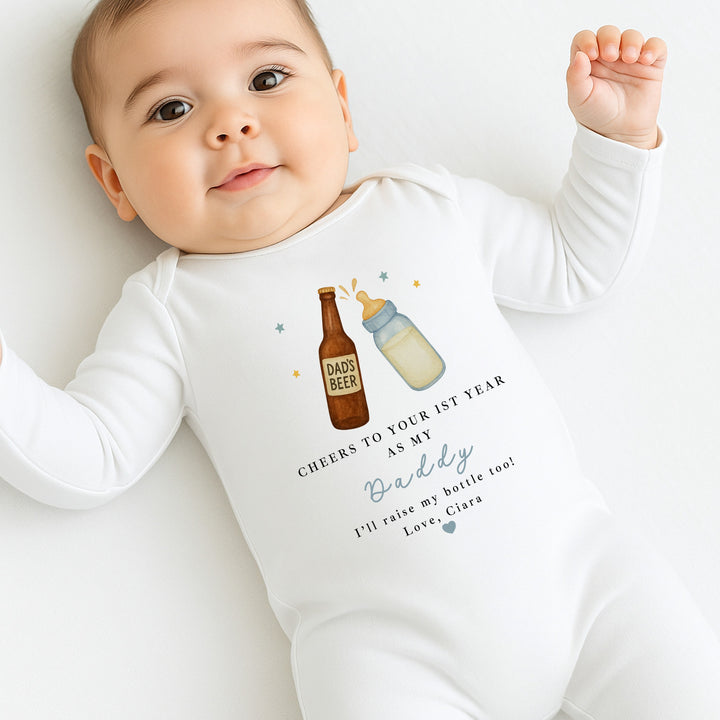 Personalised Beer Milk Happy Birthday Daddy Baby Grow/Vest