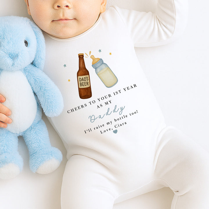 Personalised Beer Milk Happy Birthday Daddy Baby Grow/Vest