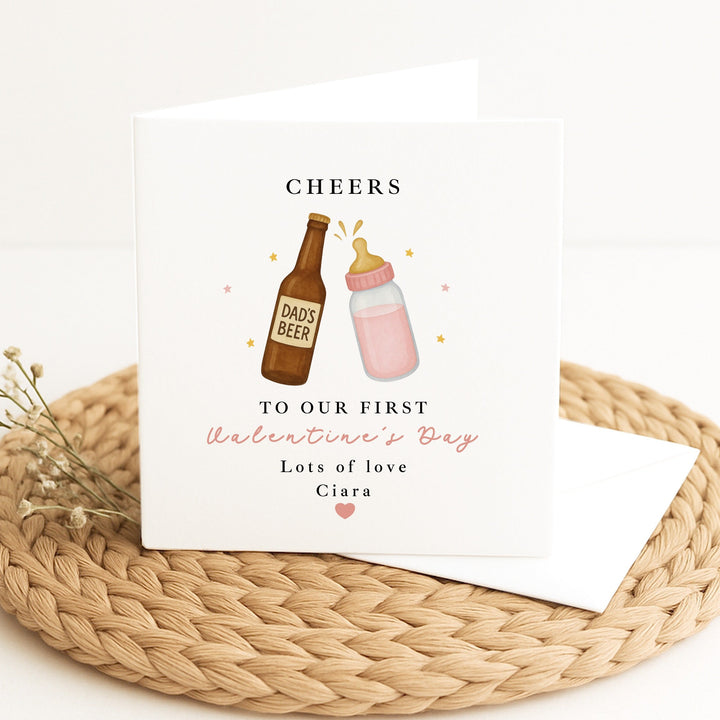 Personalised Pink Cheers Our First Valentine's Day Card