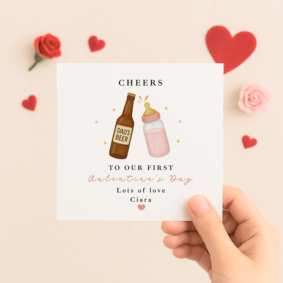 Personalised Pink Cheers Our First Valentine's Day Card