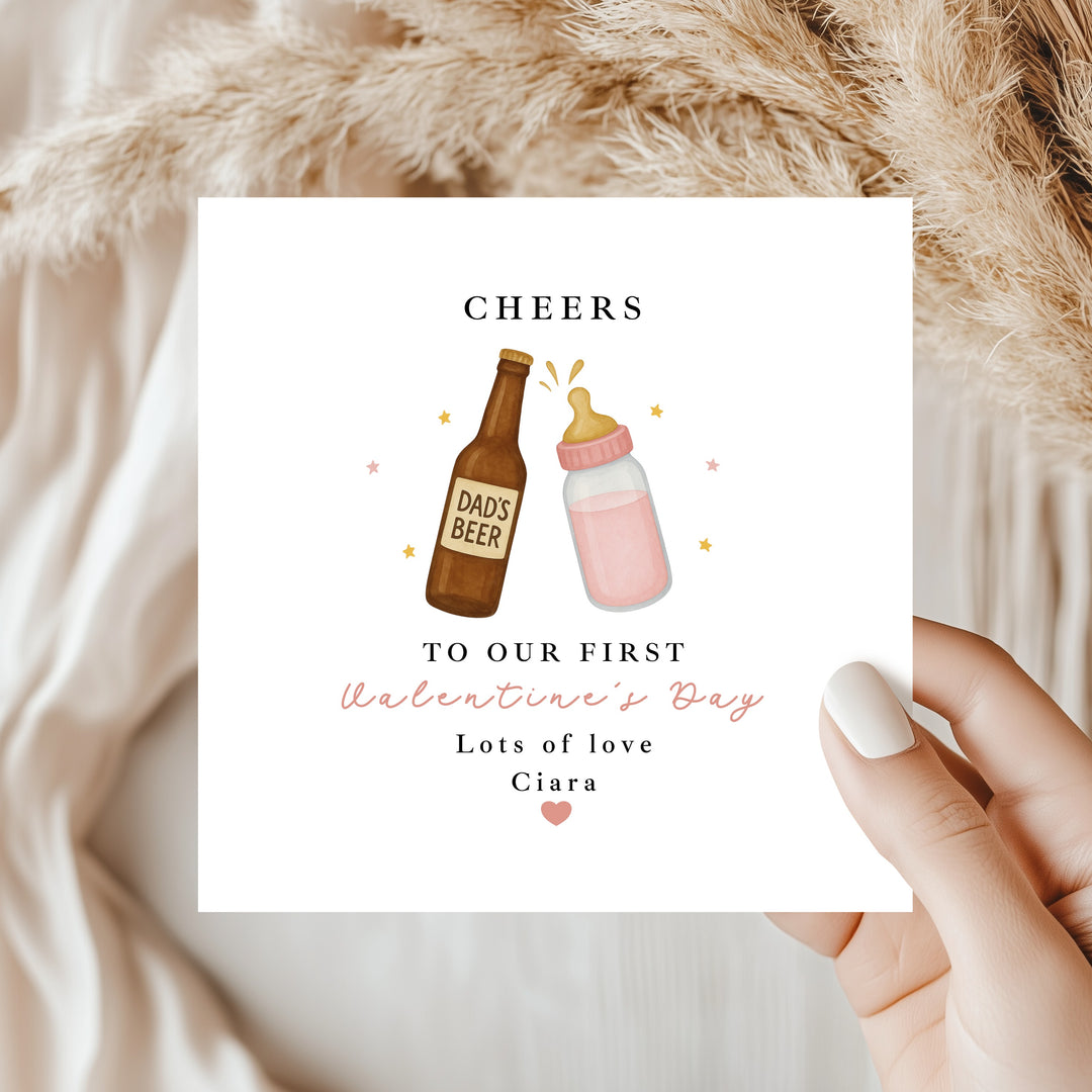Personalised Pink Cheers Our First Valentine's Day Card