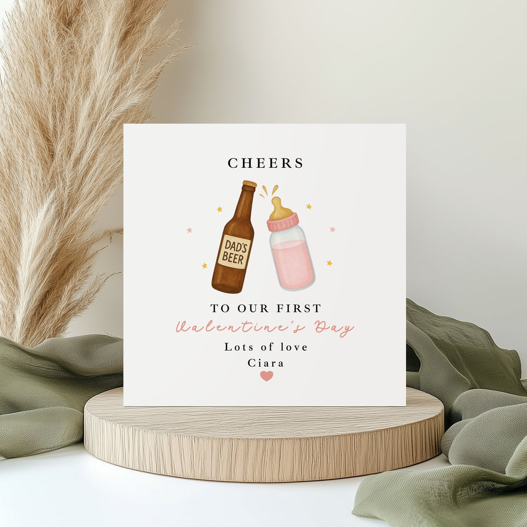 Personalised Pink Cheers Our First Valentine's Day Card