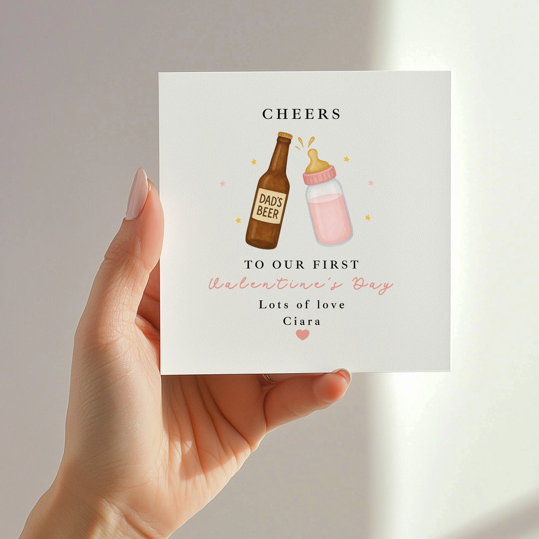 Personalised Pink Cheers Our First Valentine's Day Card