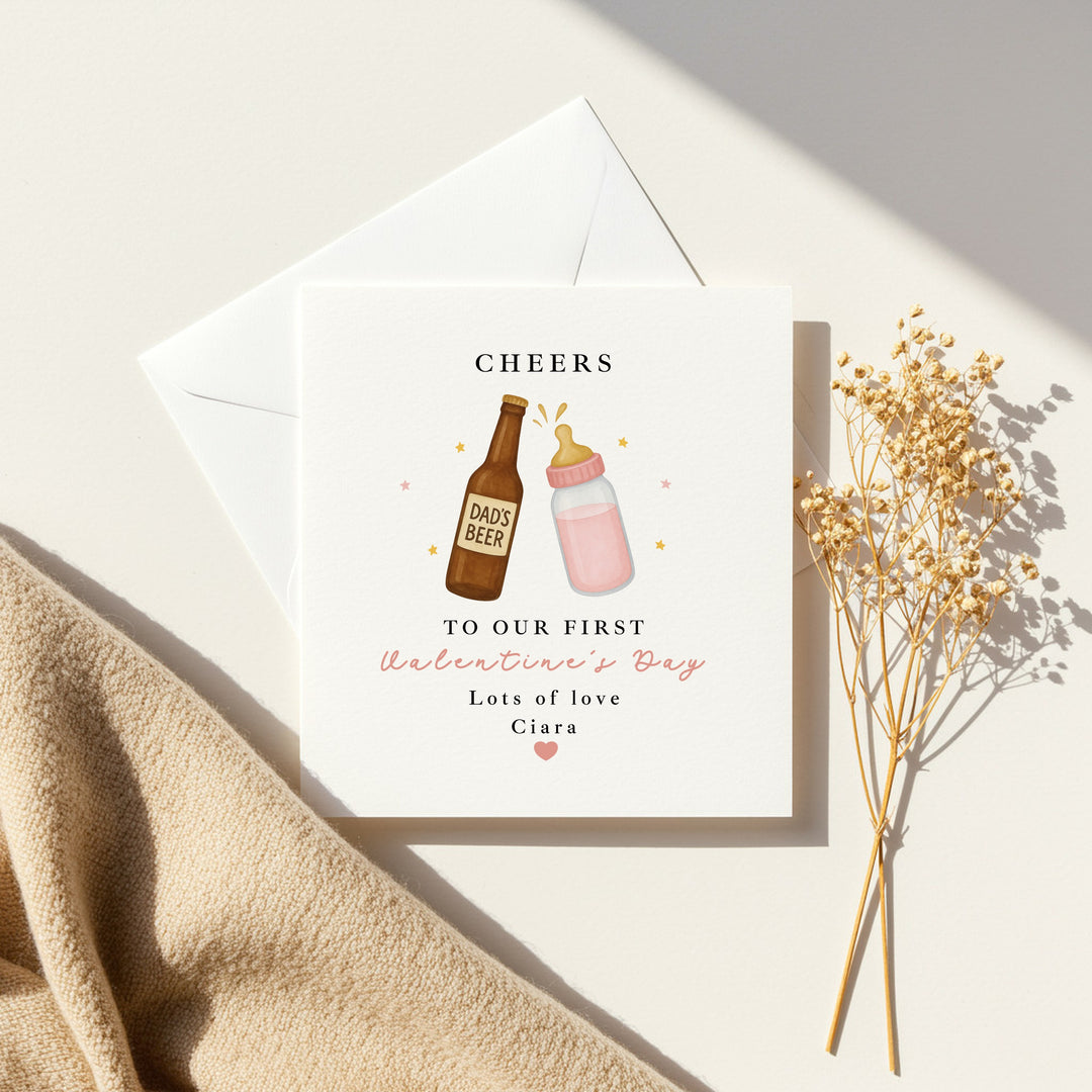 Personalised Pink Cheers Our First Valentine's Day Card