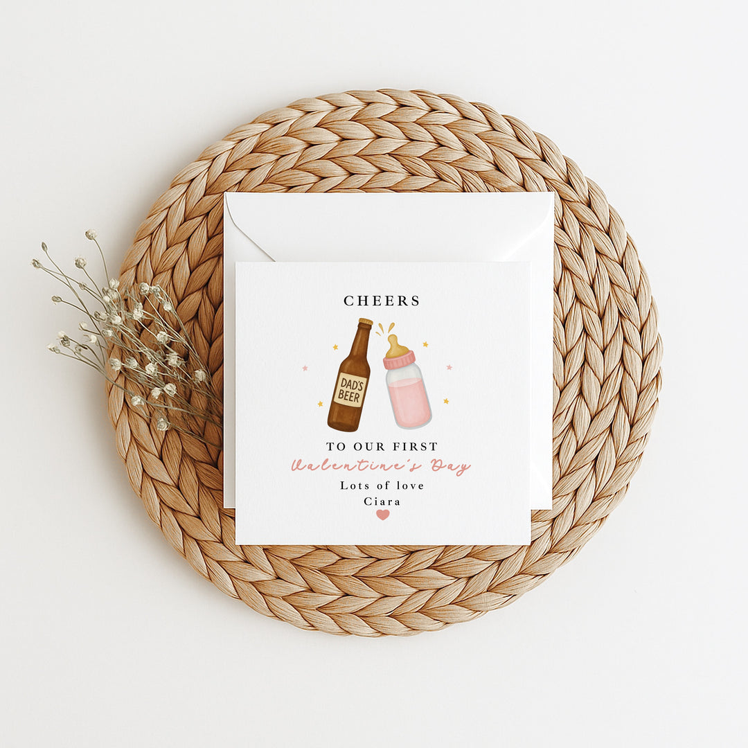 Personalised Pink Cheers Our First Valentine's Day Card