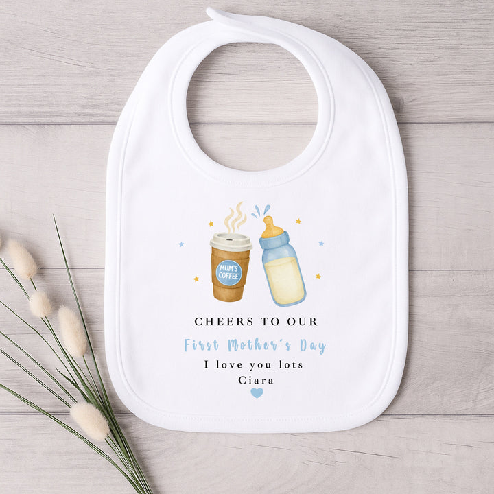 Personalised Blue Cheers Our First Mother's Day Baby Grow, Vest or Bib