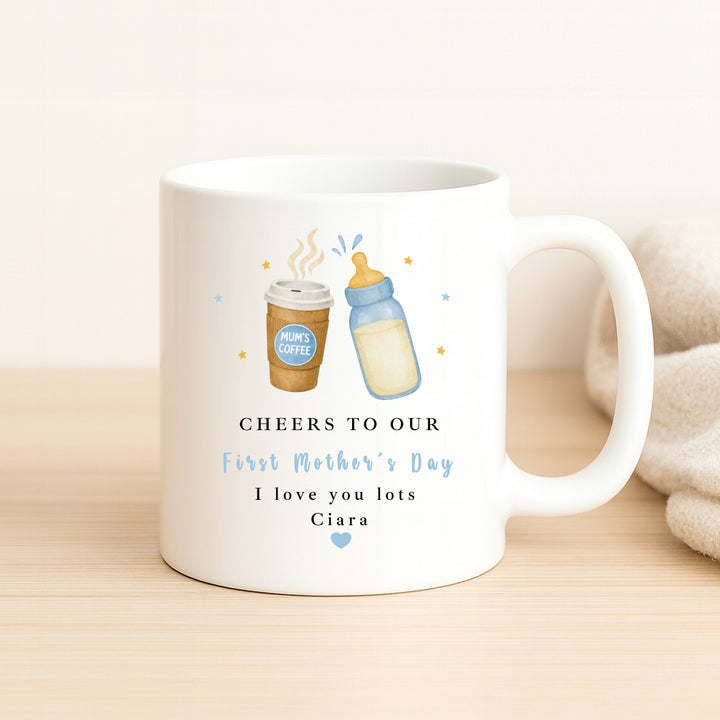 Personalised Blue Cheers First Mother's Day Mug