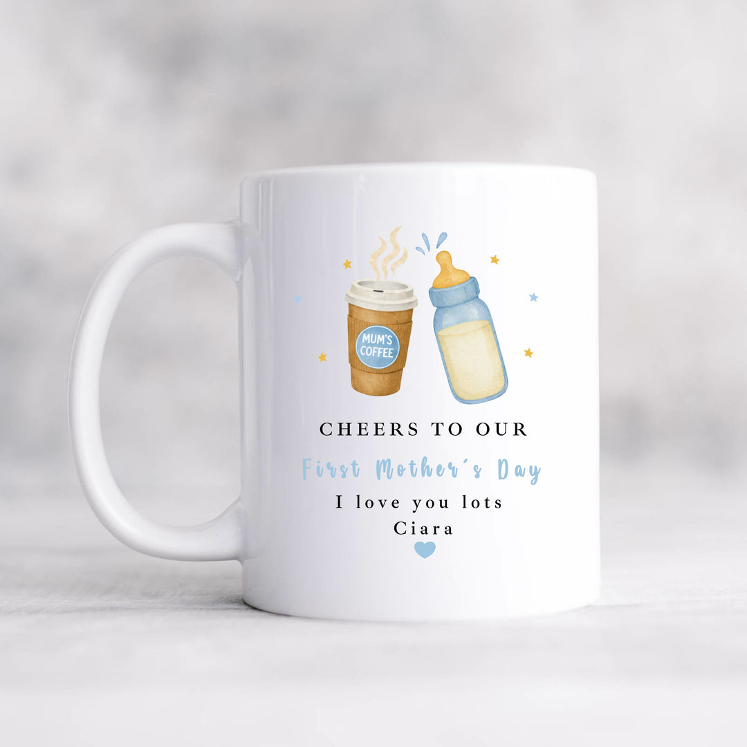 Personalised Blue Cheers First Mother's Day Mug