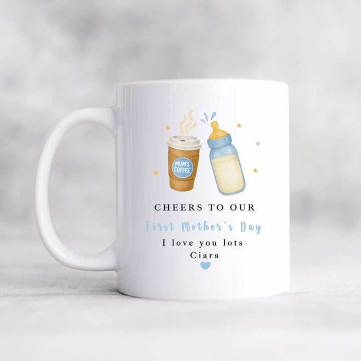 Personalised Blue Cheers First Mother's Day Mug