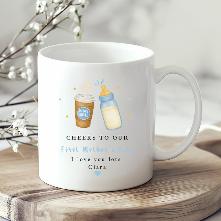 Personalised Blue Cheers First Mother's Day Mug