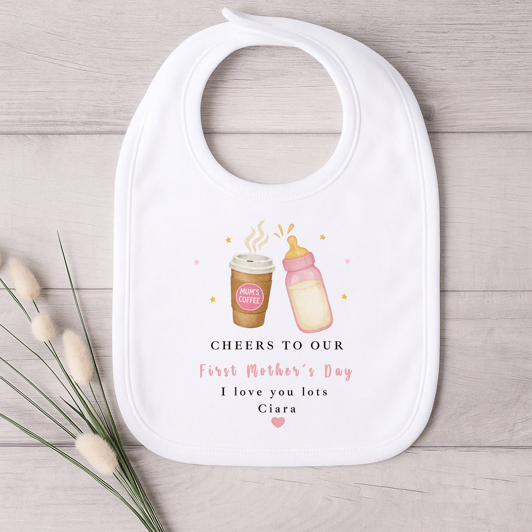 Personalised Pink Cheers Our First Mother's Day Baby Grow, Vest or Bib