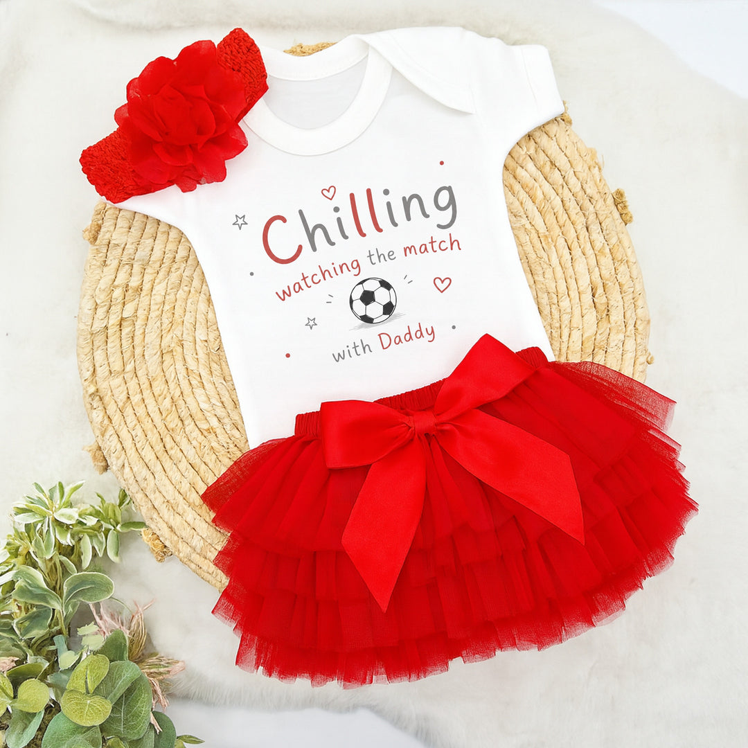 Chilling Watching The Match With Daddy Baby Vest &amp; Red Tutu Set