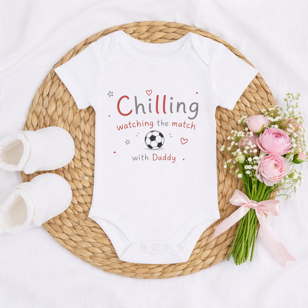 Chilling Watching The Match With Daddy Baby Vest &amp; Red Tutu Set