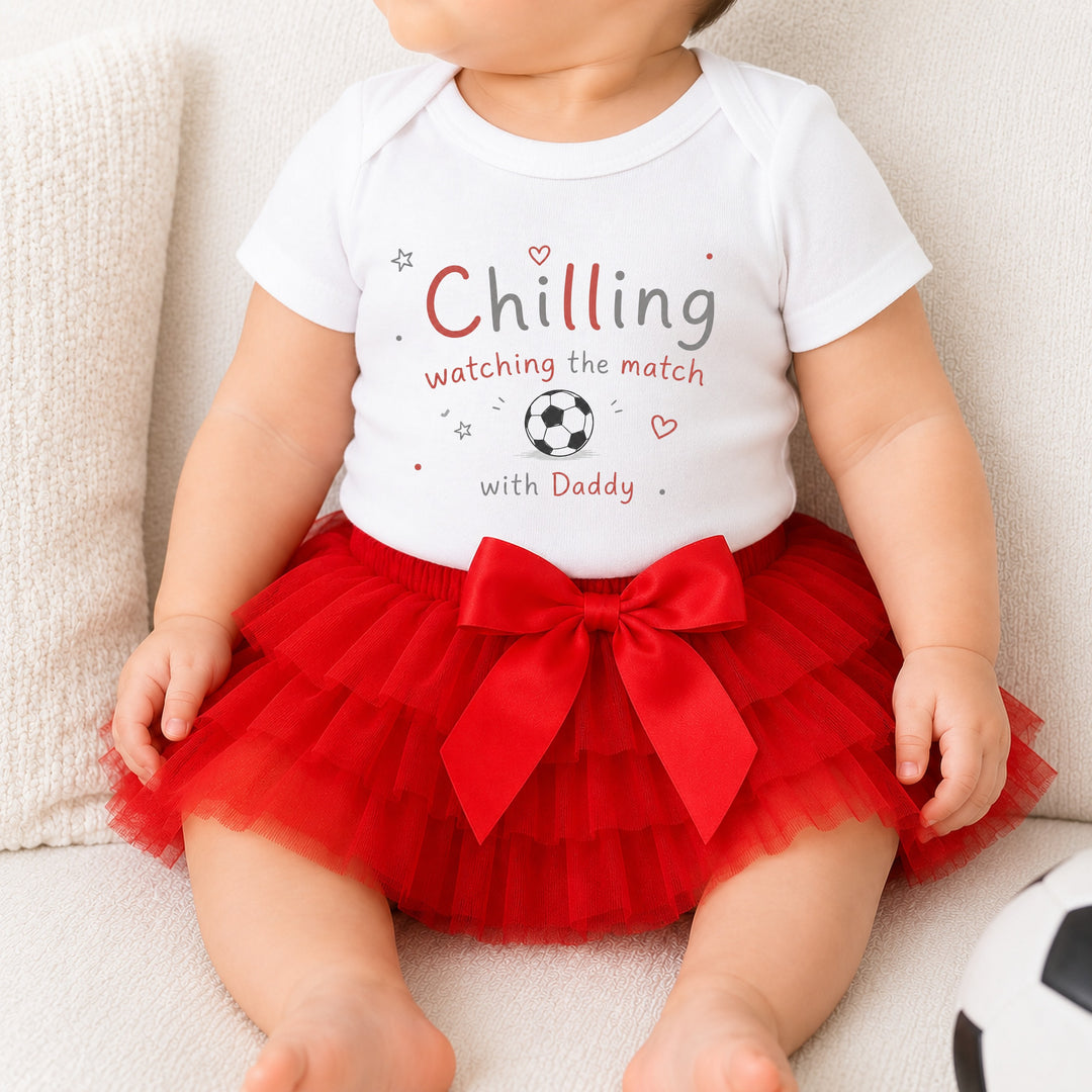 Chilling Watching The Match With Daddy Baby Vest &amp; Red Tutu Set