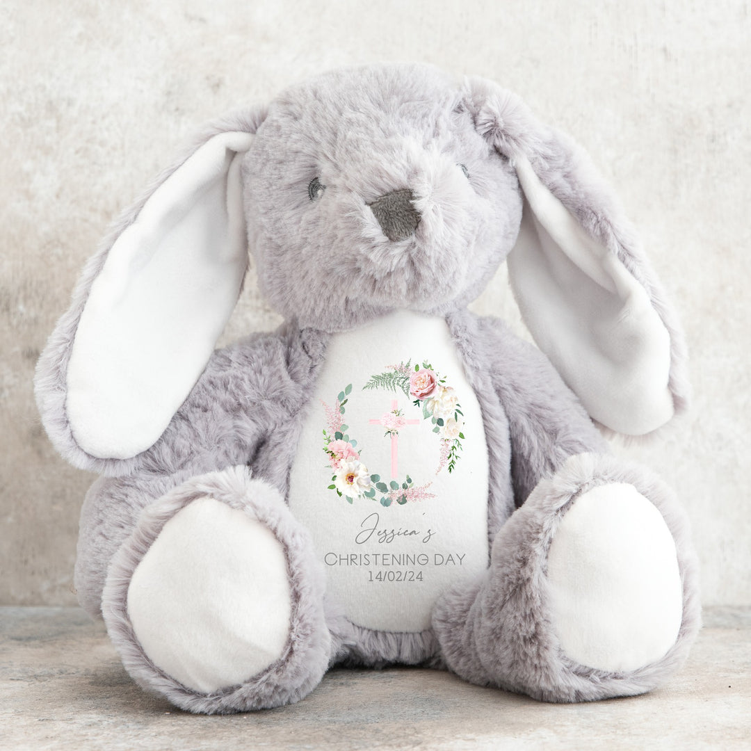 Personalised Girls Pink Christening Rabbit Bunny/Teddy